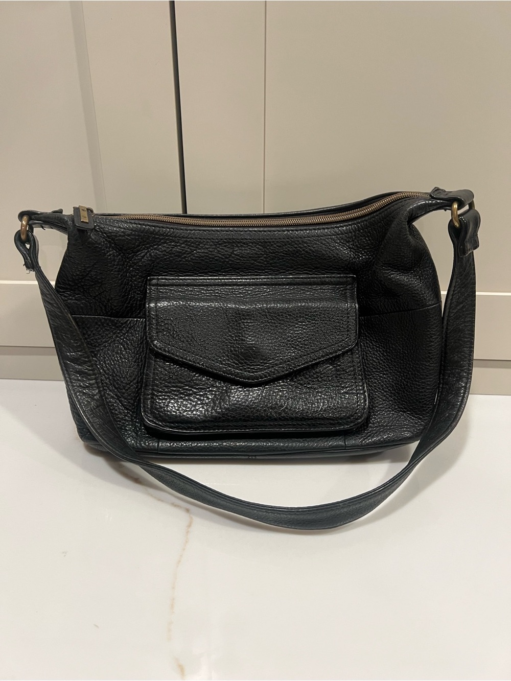 Fossil Black Pebbled Leather Shoulder Bag